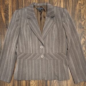 Briggs New York Brown Striped Peplum Lined Blazer Sz 12P